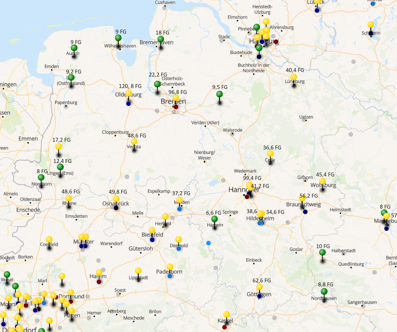 Karte von Niedersachsen